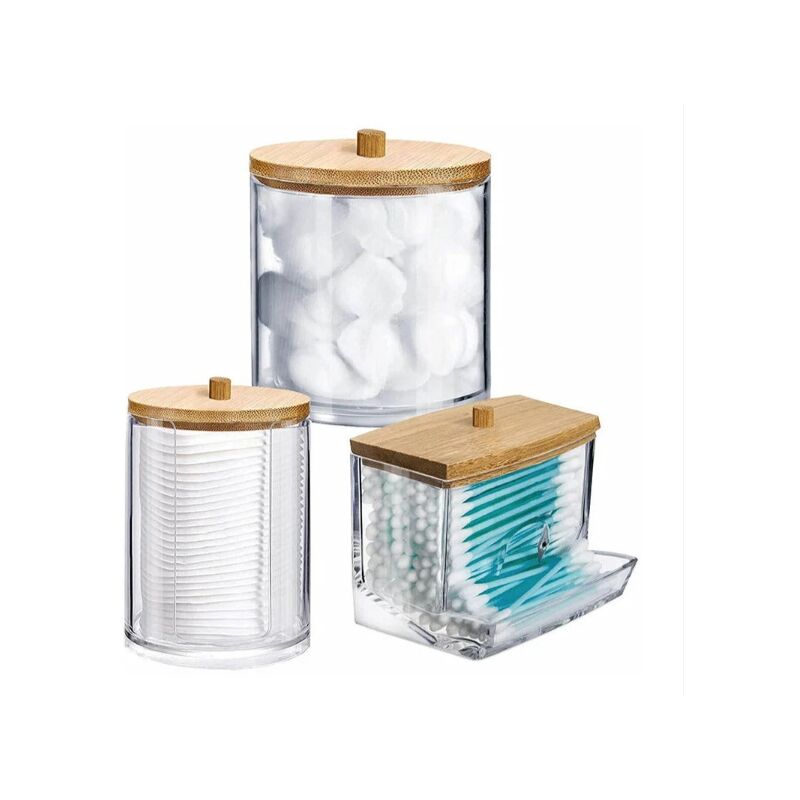 foto del prodotto pezzi dispenser per dischetti di cotone porta tampone di cotone scatola di cotone acrilico organizer per la conservazione del cotone con coperchi in