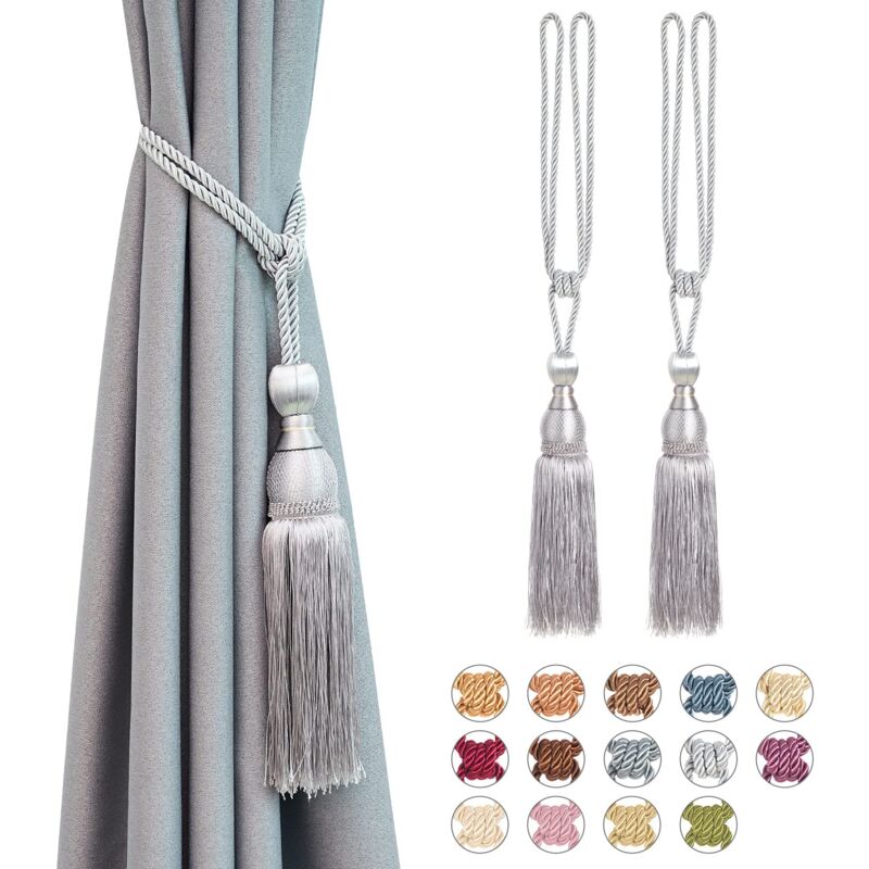 foto del prodotto pezzi fermatende a sfera in rete con nappe e fermatende in corda intrecciata a mano, drappeggio decorativo grigio argento 