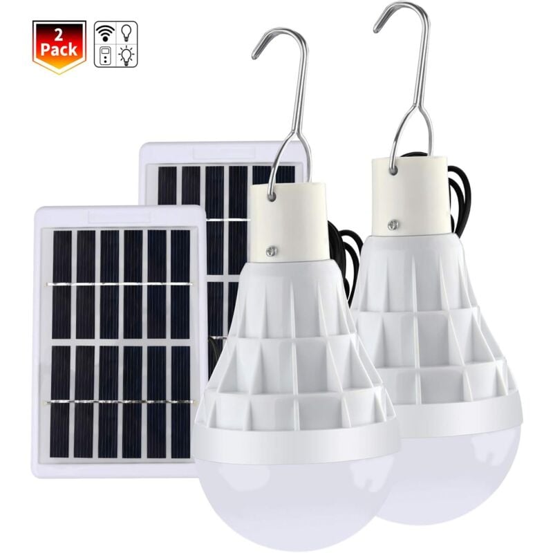 foto del prodotto pezzi lampadina led solare ricaricabile 12w telecomando campeggio
