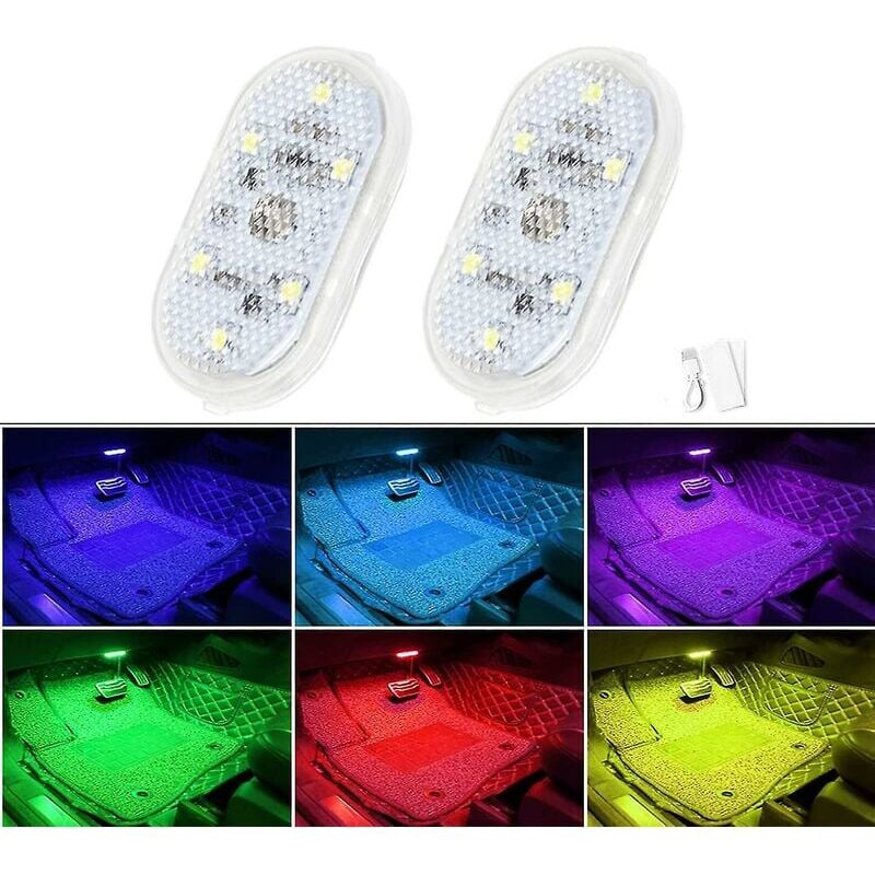 foto del prodotto pezzi luci led per auto interne, 7 colori luci led per auto interne con 6 perline luminose a led, luce di illuminazione ricaricabile tramite usb 7