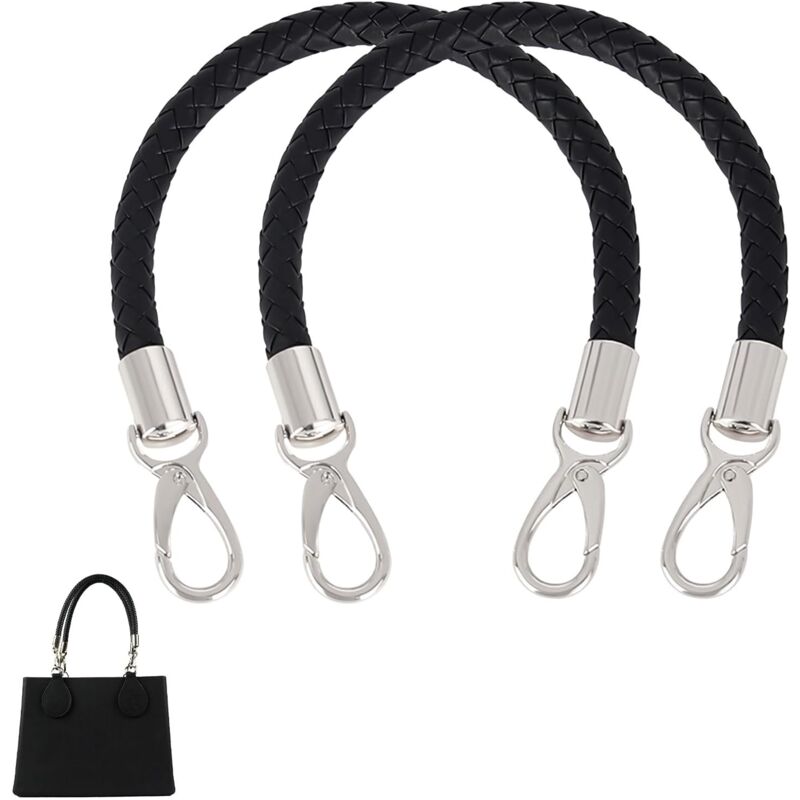 foto del prodotto pezzi manici per borsa in pelle, tracolla nera per borsa a tracolla in metallo, ganci girevoli, tracolla con manico in pelle, accessori fai da te per