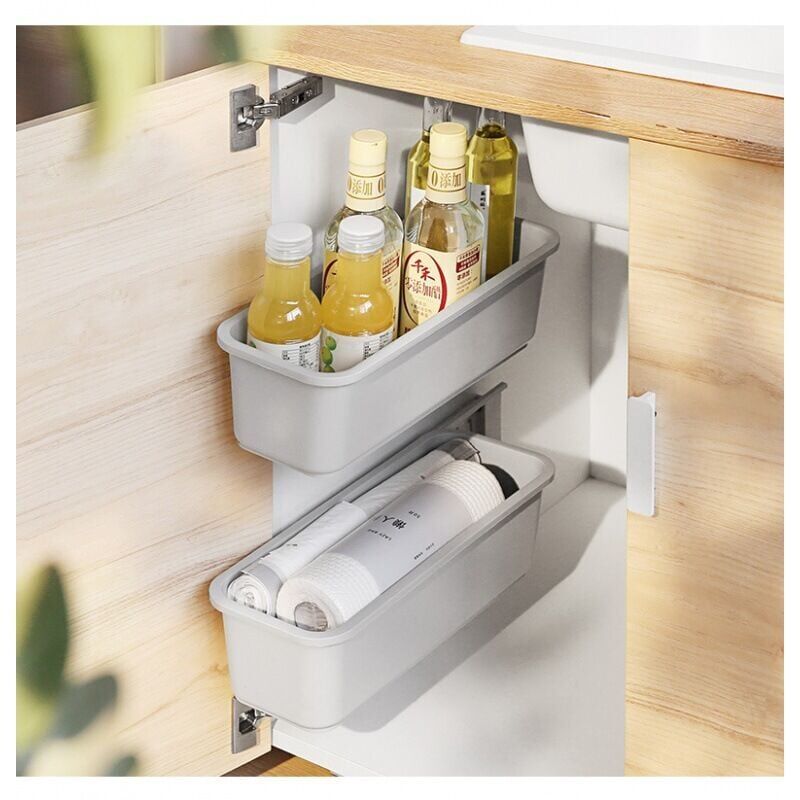 foto del prodotto pezzi organizer per armadietto con cestello scorrevole per cucina e bagno, tiranti per cassetti sotto il lavandino, organizer per armadietti, cestini