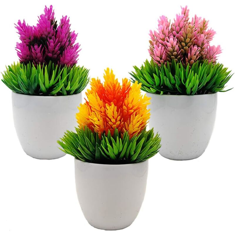 foto del prodotto pezzi piante in vaso artificiali piante in vaso in plastica fiore di luppolo artificiale fiore di erba verde mini pianta finta con vasi bianchi per