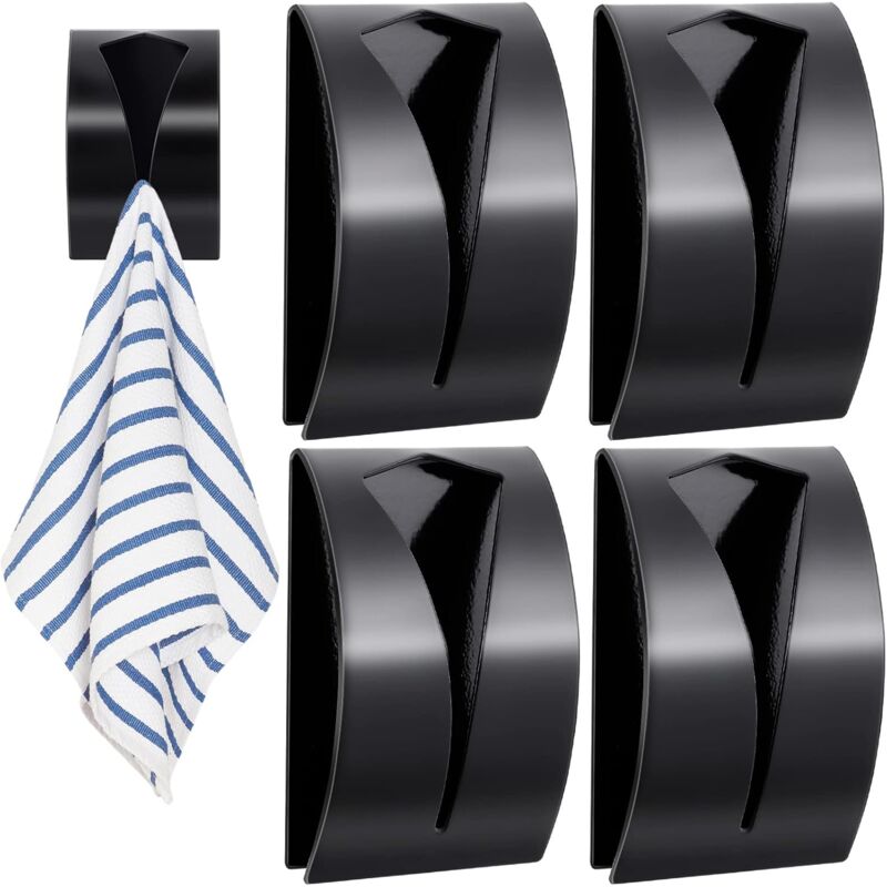 foto del prodotto pezzi porta asciugamani da cucina autoadesivo, gancio per asciugapiatti da cucina in acciaio inossidabile nero, montaggio a parete senza foratura