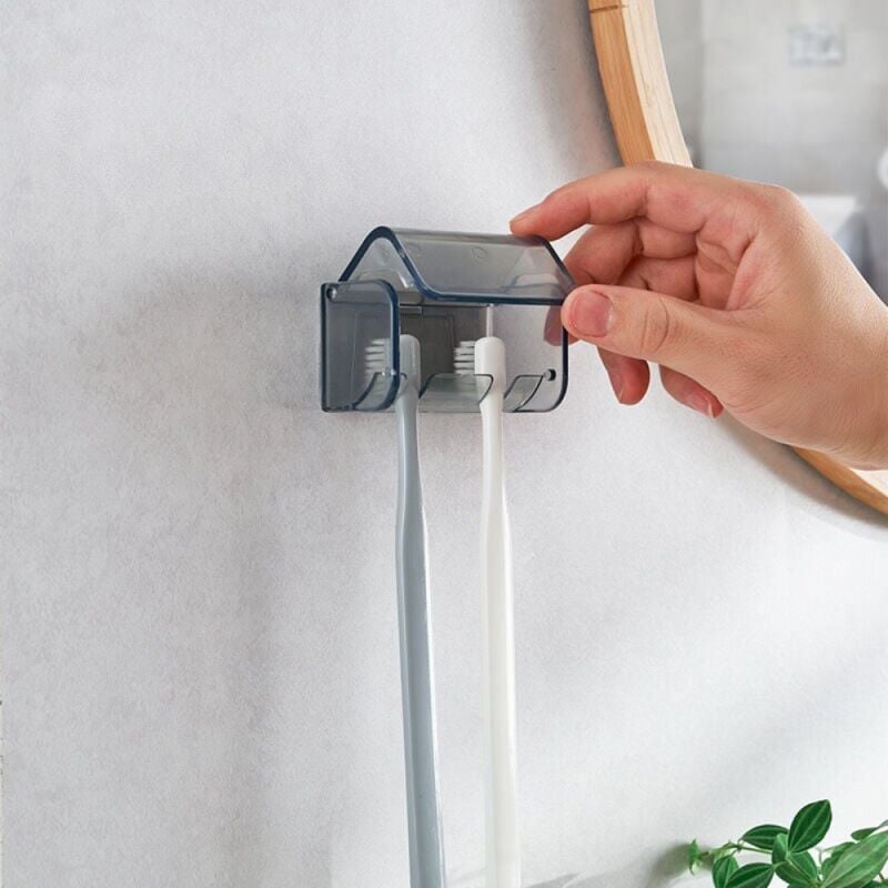 foto del prodotto pezzi porta spazzolino da denti da parete con coperchio, 2 slot per spazzolino da denti, porta spazzolino da denti da parete autoadesivo per doccia,
