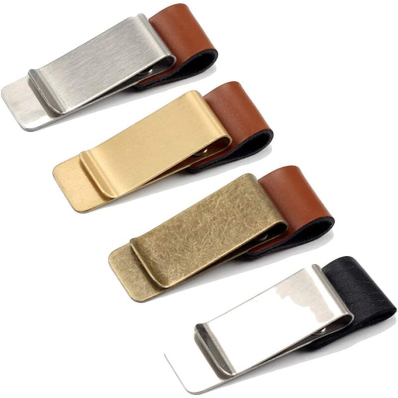 foto del prodotto pezzi portapenne in pelle con clip, portapenne in pelle e clip in metallo, clip portapenne in acciaio inossidabile, clip portapenne per quaderno,