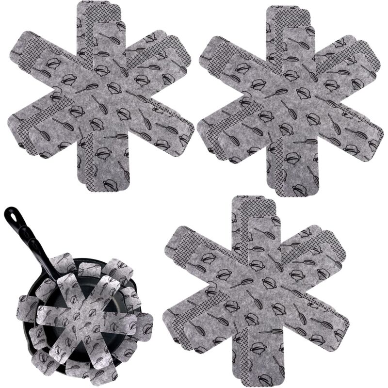 foto del prodotto pezzi protezioni per padelle e pentole protezioni per pentole e padelle sottopentola protezioni antigraffio per padelle 3 misure 26 35 38 cm grigio