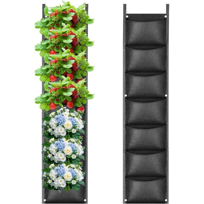 foto del prodotto pezzi sacchi per la coltivazione di piante sospesi, 7 tasche, fioriera da parete verticale, borsa per vasi di fiori, traspirante, tessuto non