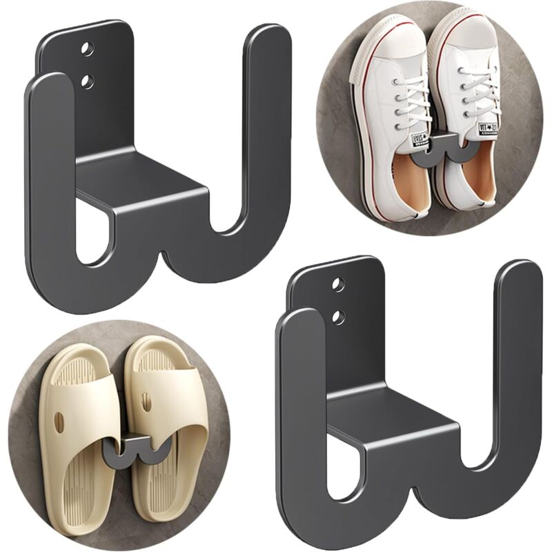 foto del prodotto pezzi scarpiera da parete in metallo mensola per scarpe sospesa senza foratura porta scarpe da parete per ingresso bagno nero bebusingoto