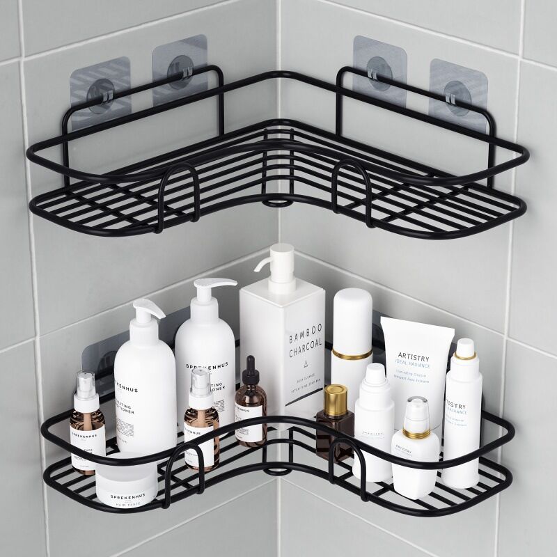 foto del prodotto pezzi senza perforazione porta doccia angolare, portasapone bagno in acciaio inossidabile autoadesivo, armadietto bagno per stoccaggio doccia cucina,