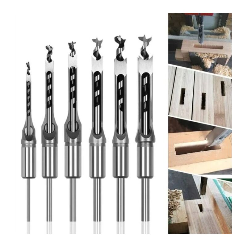 foto del prodotto pezzi set di punte per trapano per legno con foro quadrato scalpelli cavi utensili per lavorazione del legno in acciaio punte per trapano con foro