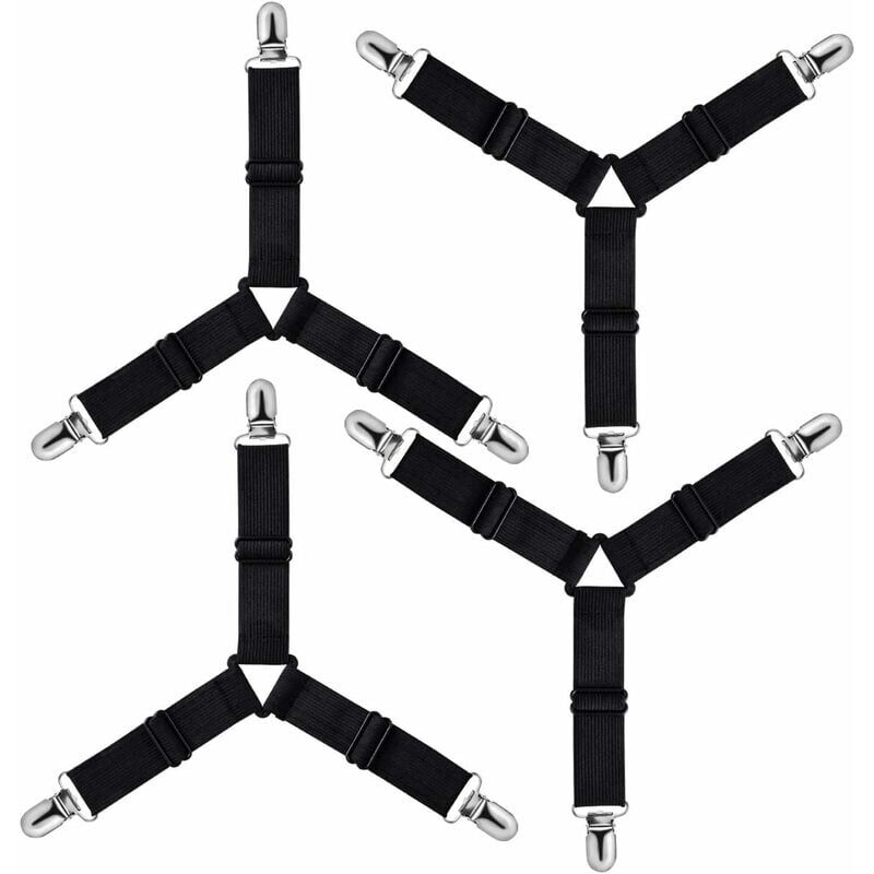 foto del prodotto pezzi supporto per lenzuolo regolabile triangolare, cinghia per biancheria da letto, lenzuolo, copriasse da stiro, materasso, divano nero 