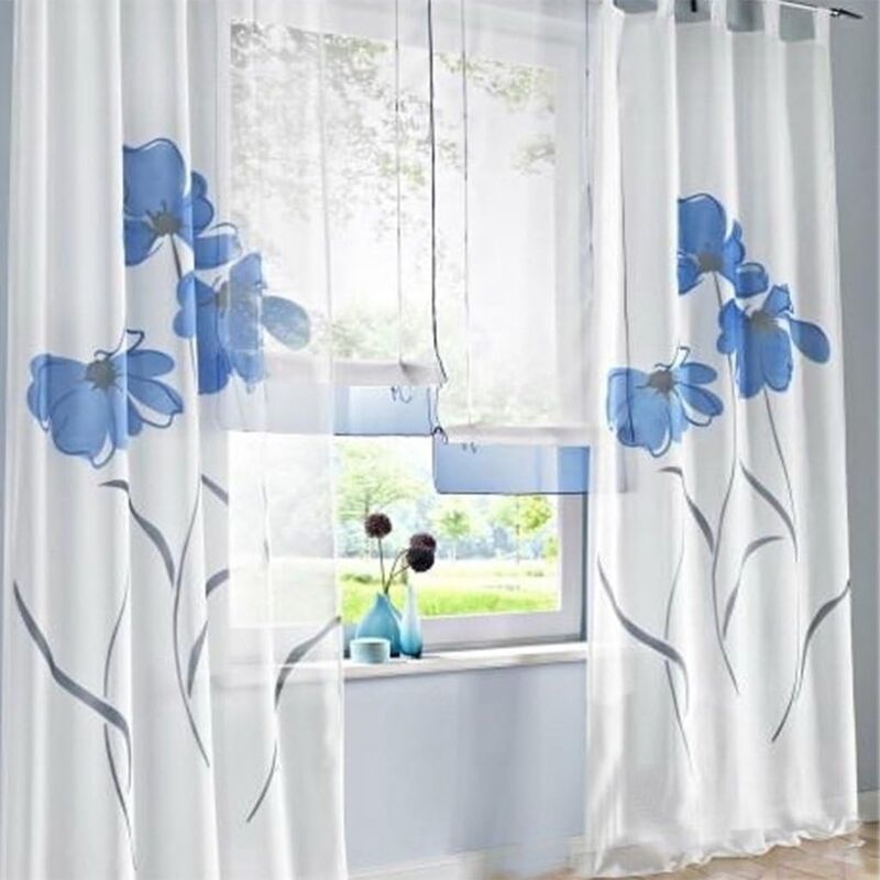 foto del prodotto pezzi tenda sciarpa tenda tenda stampa floreale per soggiorno camera da letto sciarpa ad anello, larghezza 150 cm altezza 245 cm, blu 