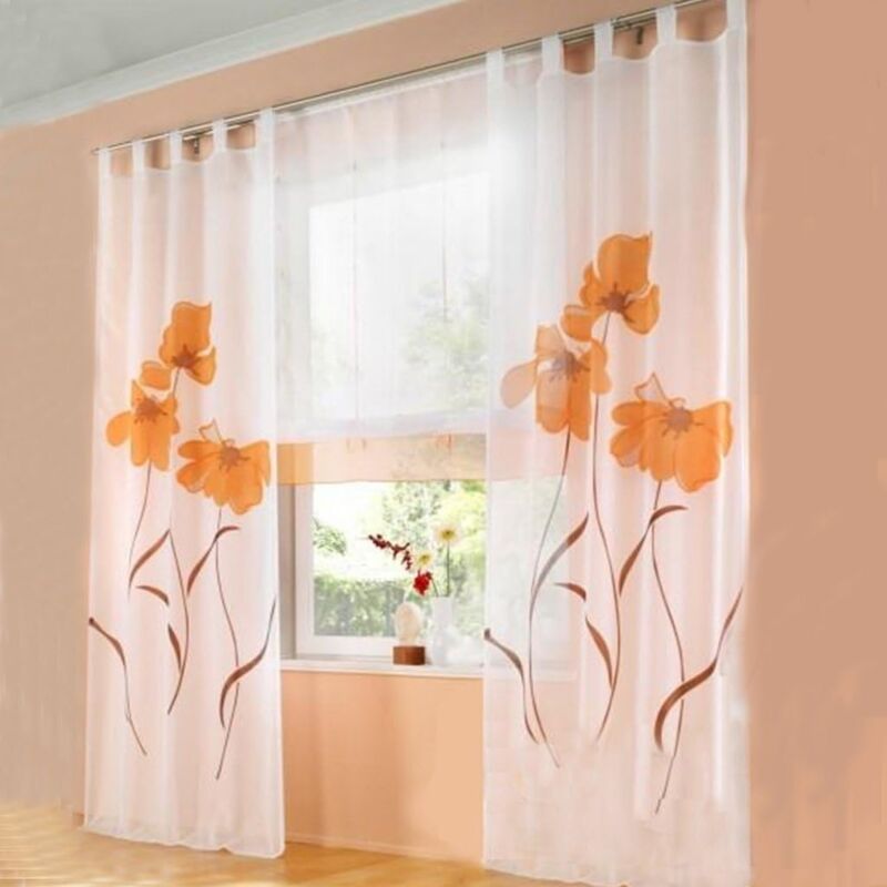 foto del prodotto pezzi tenda sciarpa tenda tenda stampa floreale per soggiorno camera da letto sciarpa ad anello, larghezza 150 cm altezza 260 cm, arancione 