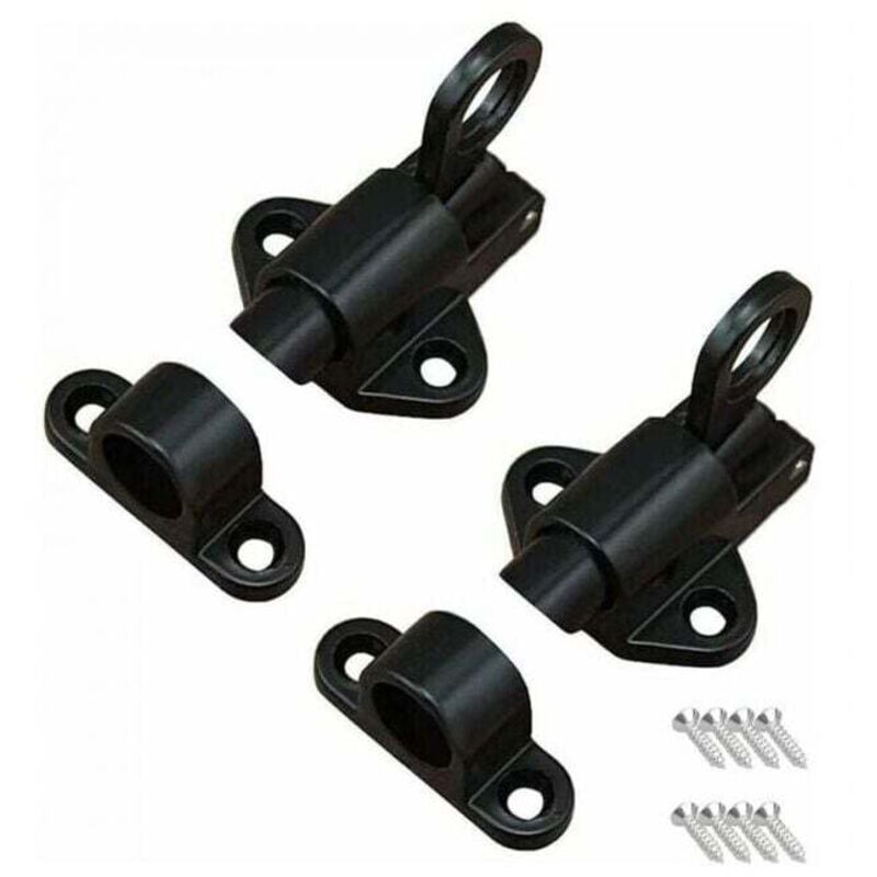 foto del prodotto pezzo di fermo per porta nero, fermo a molla, fermo per porta, con 8 viti, adatto per porte e finestre, porte in legno, porte del bagno, armadi,