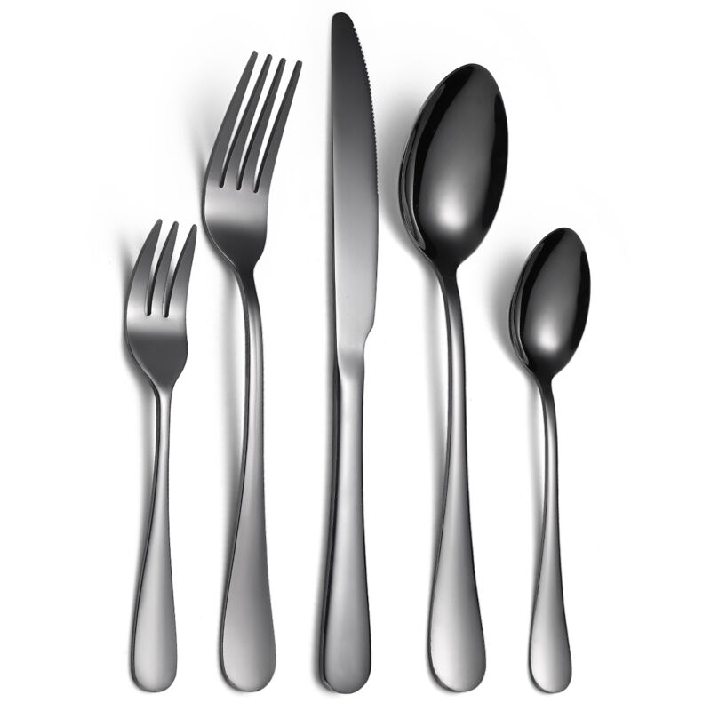 foto del prodotto pezzo di ricambio per barbecue e plancha, set di posate in acciaio inox, set da 5, nero