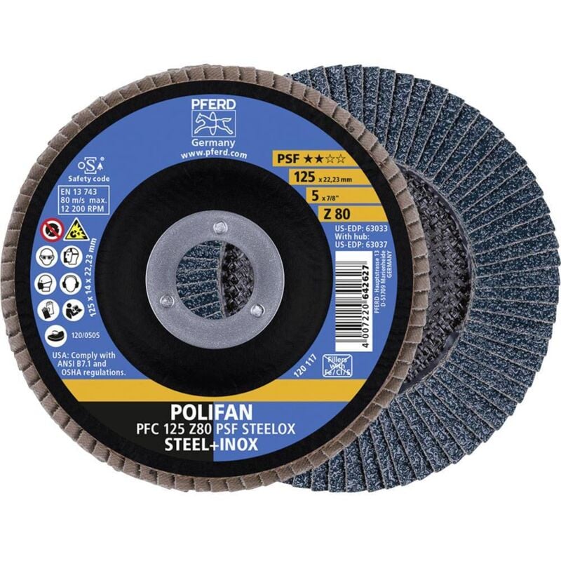 foto del prodotto pferd 69398194 pfc 125 z 80 psf steelox disco con falde diametro 125 mm foro 22.23 mm 5 pz.