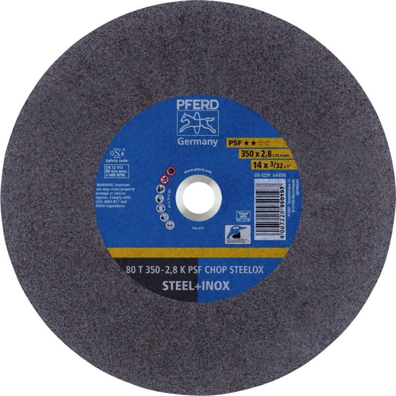 foto del prodotto pferd 80 t 350 2,8 k psf chop steelox 25,4 66323575 disco di taglio dritto 350 mm 10 pz. acciaio inox, acciaio temprato