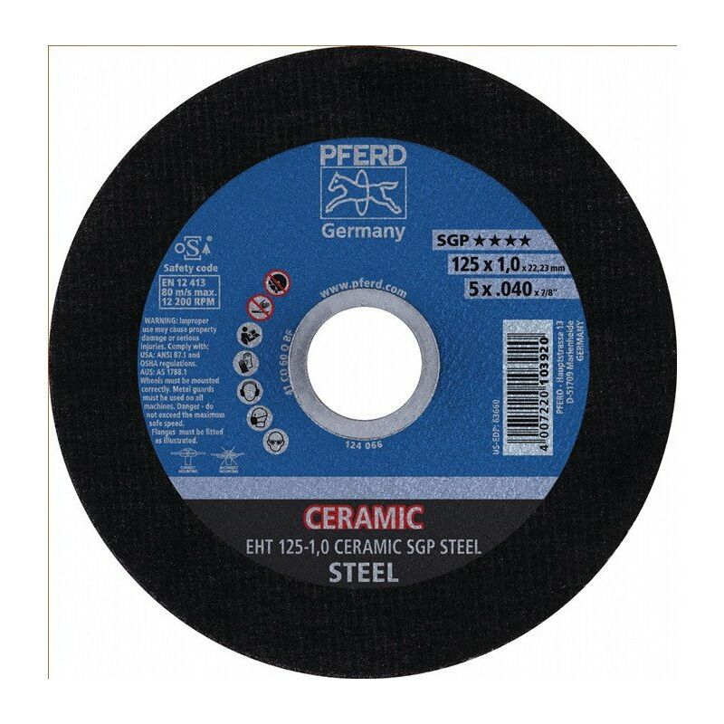 foto del prodotto pferd disco da taglio in ceramica sgp in acciaio d125x1 mm dritto foratura in acciaio 22,23 mm pfe confezione da 25 