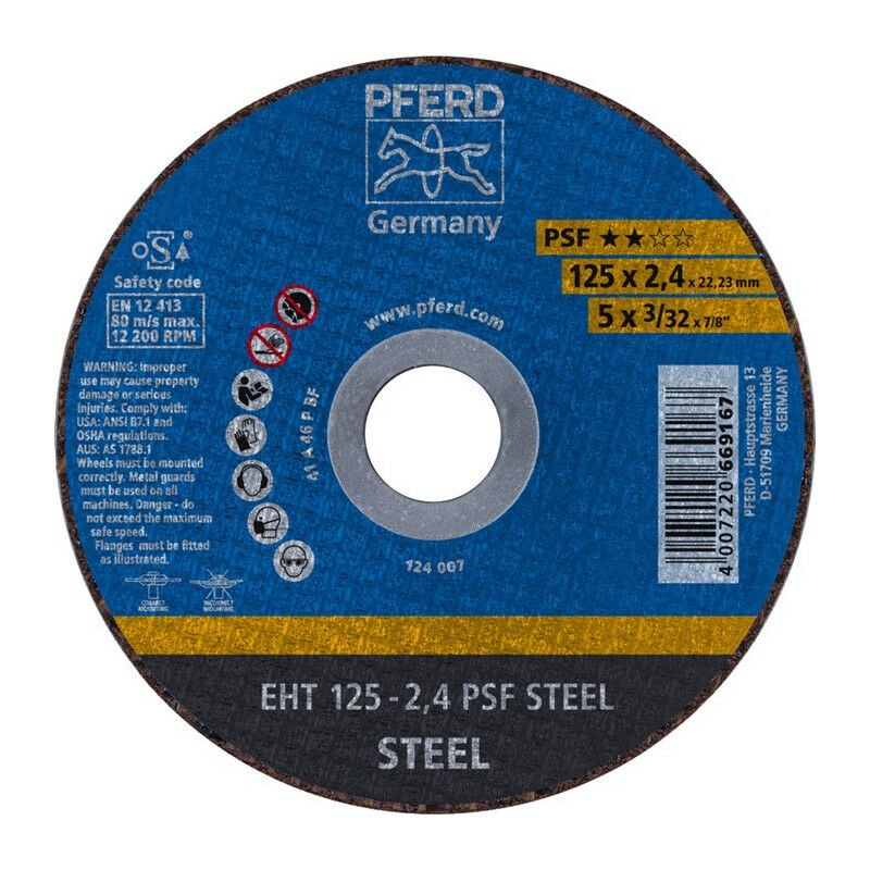 foto del prodotto pferd disco da taglio psf steel d125x2,4mm dritto sta trapano 22,23mm per 25 