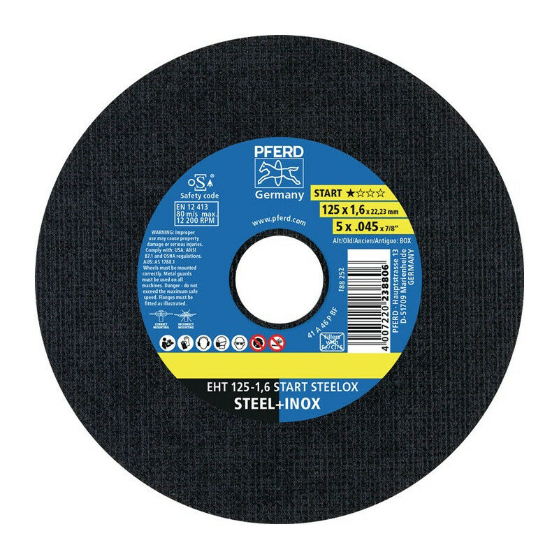 foto del prodotto pferd disco da taglio steelox box d125x1,6mm serie inox foro 22,23mm conf. da 25 pezzi