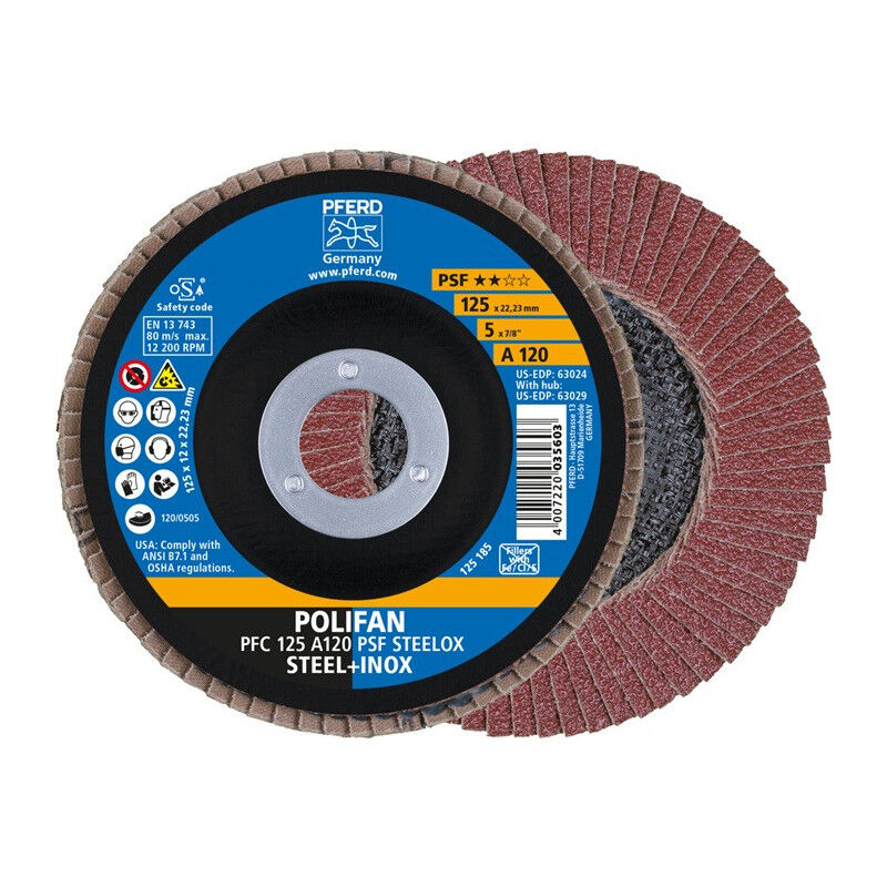 foto del prodotto pferd disque lamelle polifan a psf steelox d.125mm k.120 kon.acier bois corindon a par 10 