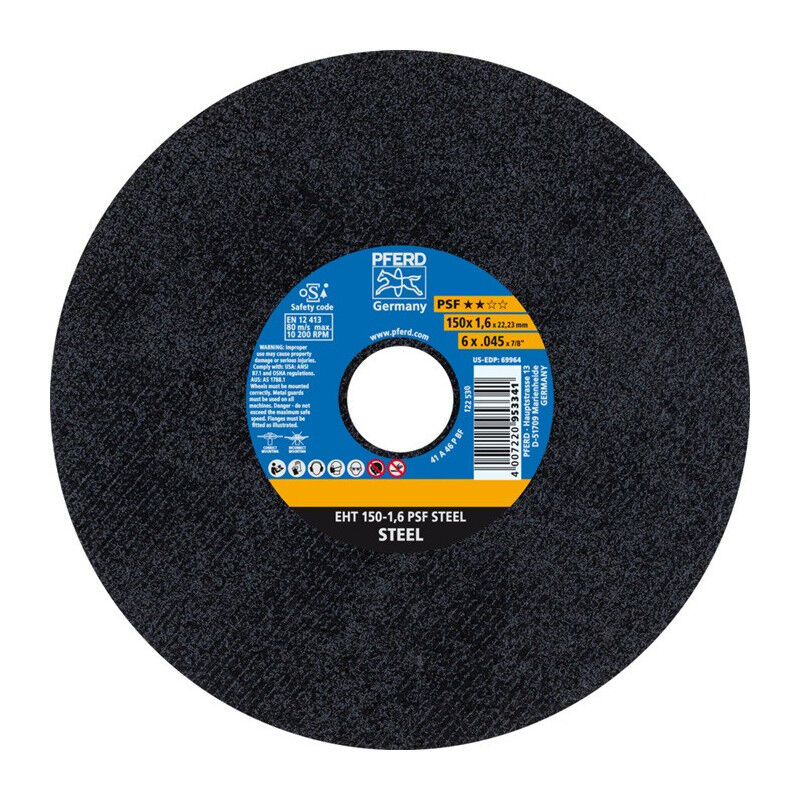 foto del prodotto pferd disque tron onner psf steel d150x1,6mm ger.sta bohr.22,23mm par 25 