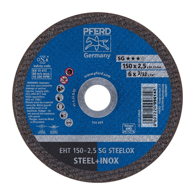 foto del prodotto pferd disque tron onner sg steelox d150x2,5mm ger.inox foret.22,23mm par 25 