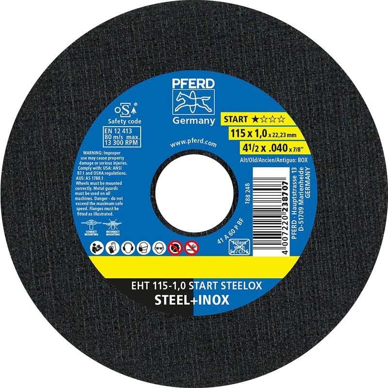 foto del prodotto pferd eht 115 1,0 start steelox 69120943 kit dischi da taglio 115 mm 25 pz. acciaio inox, acciaio