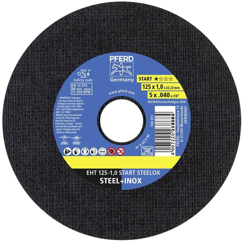 foto del prodotto pferd eht 125 1,0 start 10 69121041 kit dischi da taglio 125 mm 10 pz. acciaio inox, acciaio