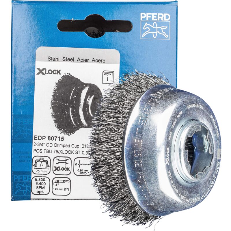 foto del prodotto pferd spazzola a tazza, 75 mm, filo di acciaio da 0,30 mm, attacco x lock, 43469006, per un cambio rapido e comodo degli attrezzi