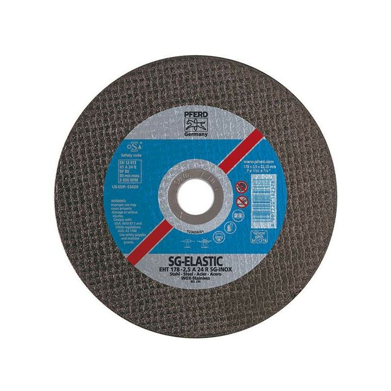 foto del prodotto pferd taglio disco sg elastic inox per la lavorazione di acciaio inox, x spessore. 115 x 2,4 mm modello bent, velocit massima. 13 300 giri min