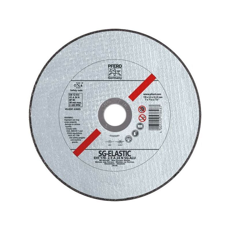 foto del prodotto pferd taglio ruota sg elastic alu per la lavorazione di alluminio, x spessore. 125 x 2,4 mm modello bent, velocit massima. 12 200 giri min
