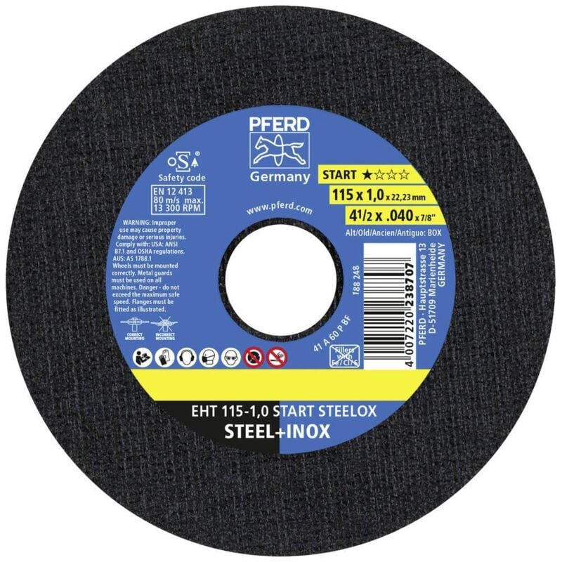 foto del prodotto pferd tools eht 115 1,0 start 10 69121067 kit dischi da taglio 115 mm 10 pz. acciaio inox, acciaio