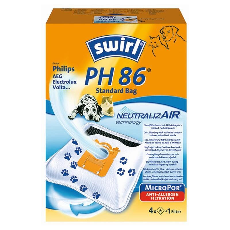 foto del prodotto ph 86 neutralizair sacchetti per aspirapolvere philips, 4 sacchetti 1 filtro swirl