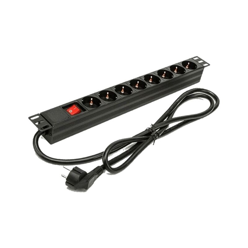 foto del prodotto phasak ciabatta elettrica da 19 con interruttore bns 1518 1,5m 8 prese schuko, 16a, 250v, protezione da sovraccarico, montaggio a rack, ideale