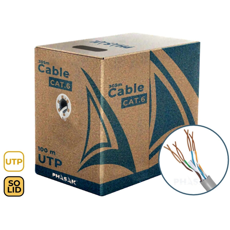 foto del prodotto phasak coil de cable de network 100 m utp solid awg23 cat.6 cca phr 6100