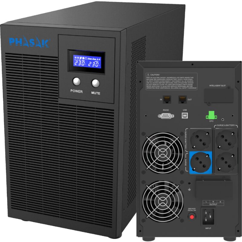 foto del prodotto phasak ups interattivo protekt tower 3160 va modello ph 7631, protezione per apparecchiature sensibili, onda sinusoidale pura, regolatore di