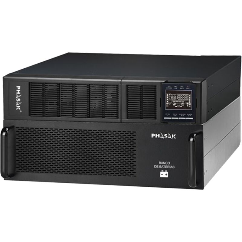 foto del prodotto phasak ups rack online, marca modello ph 9360 di 6000 va, ideale per it, industria e telecomunicazioni, con doppia conversione, modalit eco, epo,