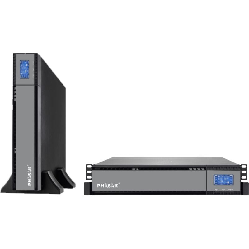 foto del prodotto phasak ups rack online ph 9310 1000 va di ideale per sistemi it e critici, con doppia conversione, batterie esterne, porte rj45, lcd e gestione