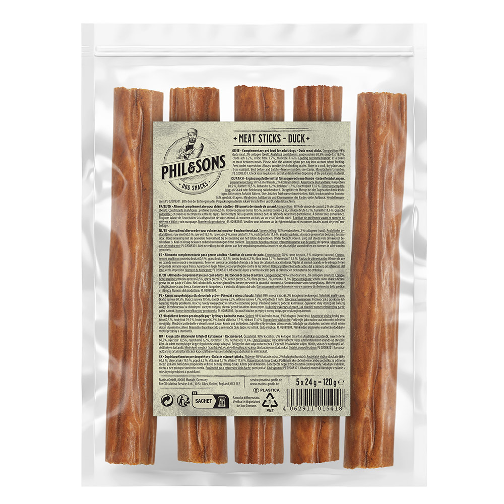 foto del prodotto phil sons bastoncini di carne di anatra snack per cani 5 pz