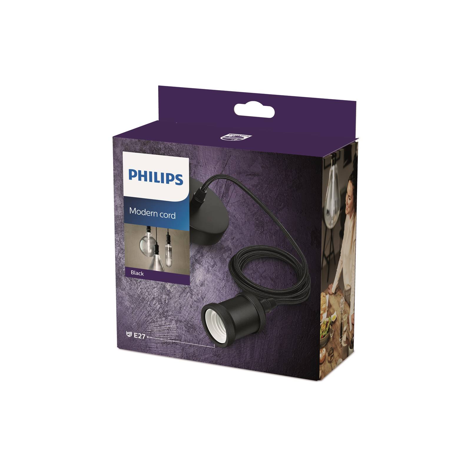 foto del prodotto philips a sospensione vintage, attacco e27 nero