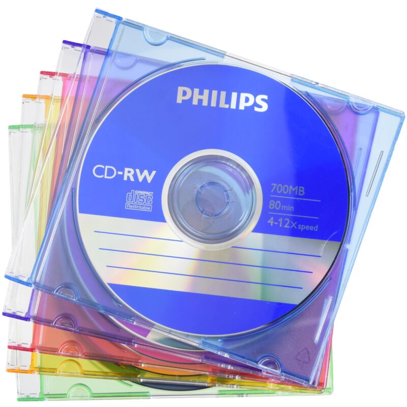 foto del prodotto philips cd rw 80m 4 12x slim jb color cf.5