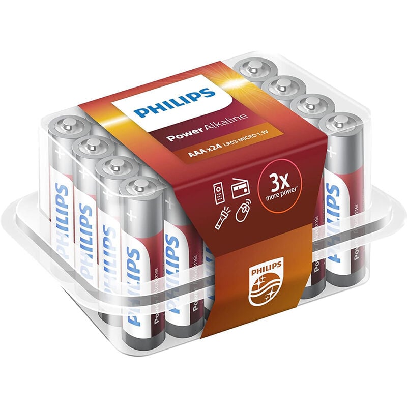 foto del prodotto philips confezione 24 batterie alcaline powerlife aaa mini stilo pile monouso 1,5 v