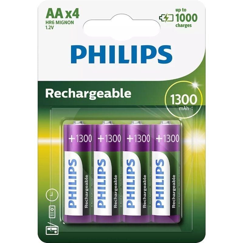 foto del prodotto philips confezione da 4 batterie ricaricabili aa r6b4a130 10 1.2v 