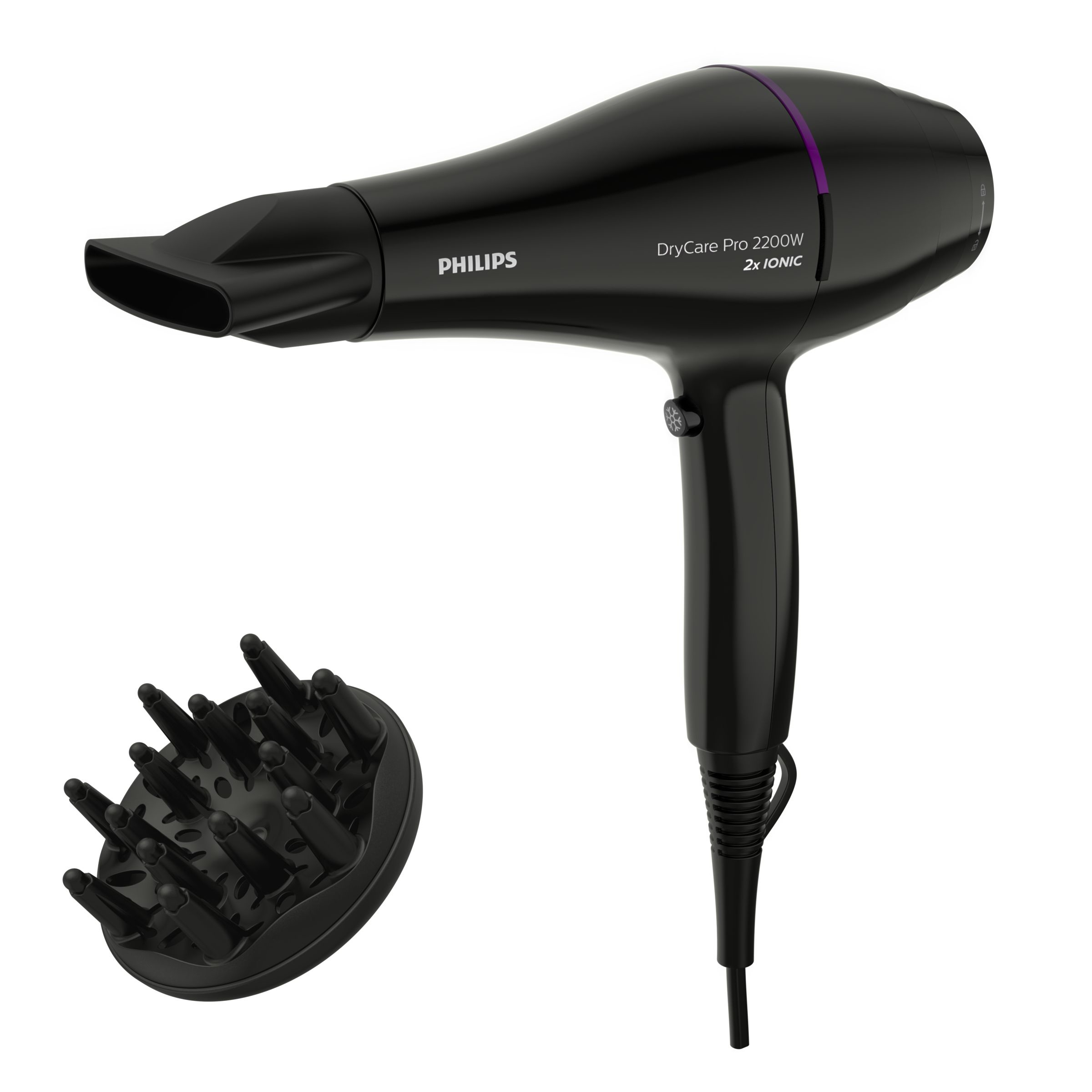 foto del prodotto philips drycare asciugacapelli professionale con asciugatura veloce e potente motore ac 2200w, diffusore incluso bhd274 00