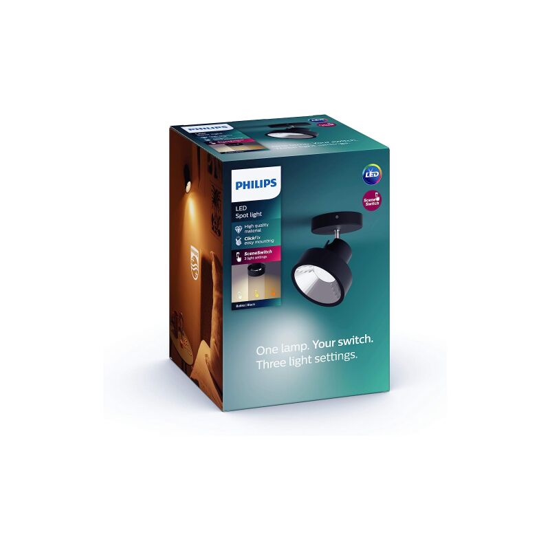 foto del prodotto philips faretto bukko singolo, 1 punto luce, led sceneswitch, metallo nero classe di efficienza energetica a 