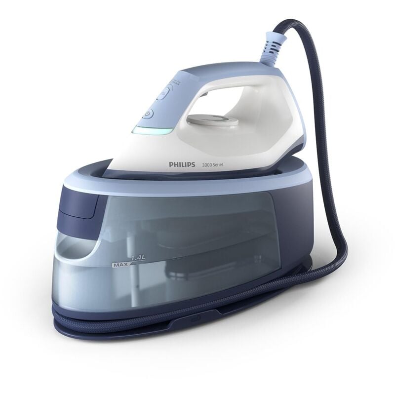 foto del prodotto philips ferro da stiro con generatore di vapore serie 3000, 2400w, 120g min di vapore continuo, colpo vapore da 350g, 6 bar, vapore verticale,