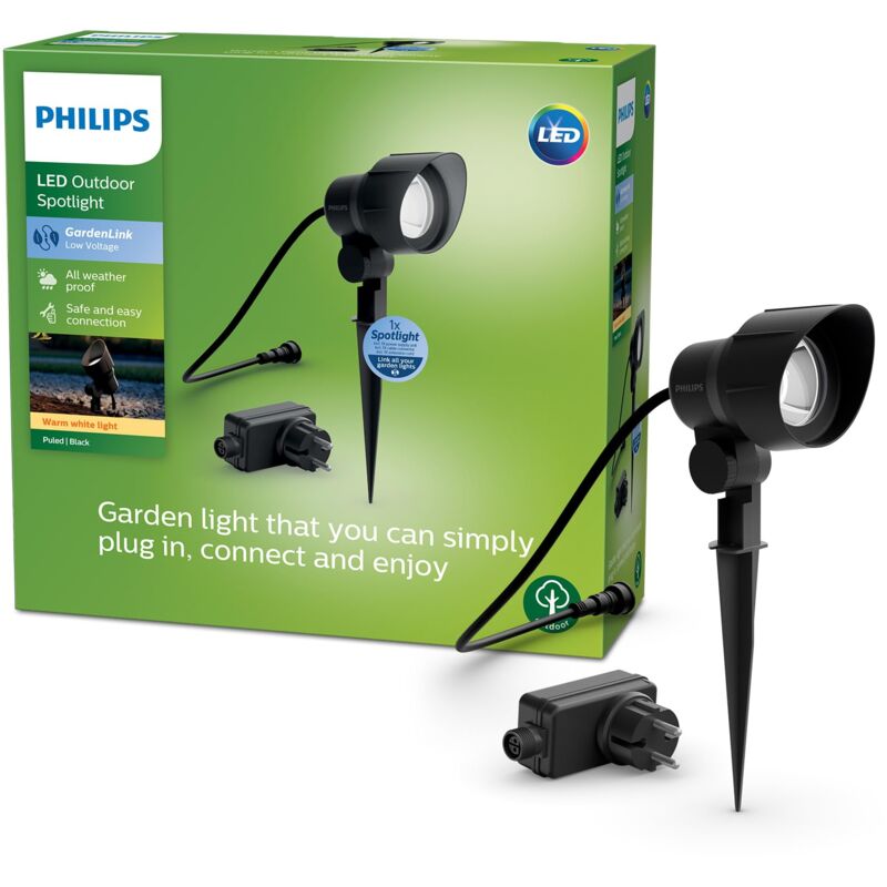 foto del prodotto philips hue philips led gardenlink kit base faretto led da esterni, luce bianca calda, ip44, basso voltaggio, 6w, alimentatore incluso