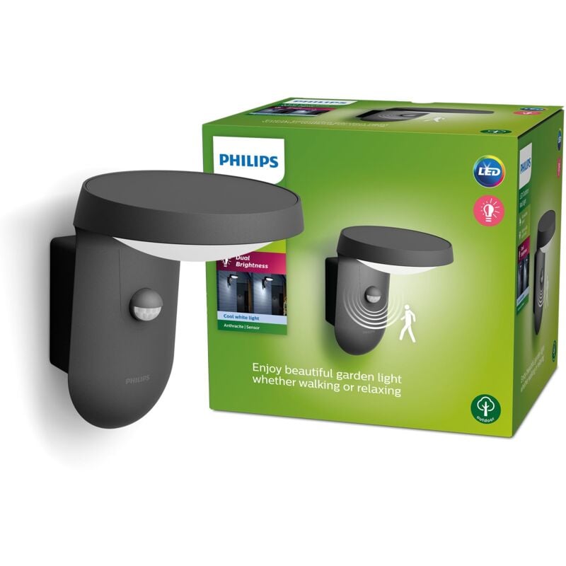 foto del prodotto philips hue philips led tyla, lampada da parete led per esterni, luce bianca fredda, sensore di movimento integrato, ip44, 9w